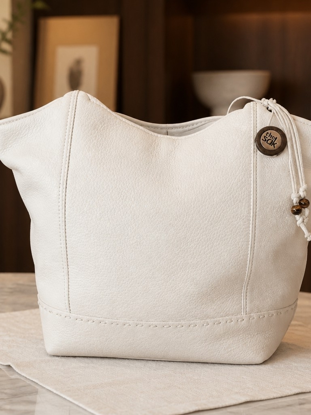 Vintage The Sak Taupe Pebbled Leather Shoulder Hobo Tote - Picture 7 of 15